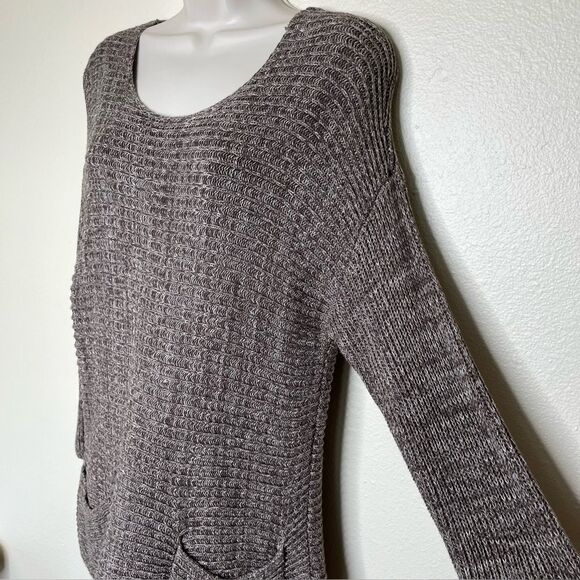 Chicos Brown Marled Sweater Scoop Neck Drop Shoulder Hip Pockets Women Medium - Picture 5 of 10
